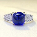 wholesale S925 Silver 8*8mm Royal Blue Sugar Loaf Square Ring Simple European and American Style AliExpress Model-0-0