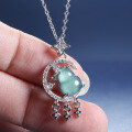 S925 Silver Natural Hazardous Blue Jadeite Butterfly Pendant-0-0