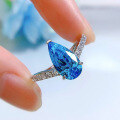 wholesale 925 Silver Mu Jing New 7*13 Teardrop Aquamarine Pear-Shaped High-Carbon Diamond Engagement Women's Simulation-0-2