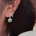 wholesale S925 Sterling Silver Icy Cold Sense Swinging Starry Sky Blue Star Bow Ear Studs New High-end Sweet Dangle Earrings for Women-0-2