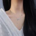 wholesale S925 Sterling Silver Butterfly Tassel Necklace for Women, Inlaid with Unique Design, Fresh and Minimalist Style, Elegant Collarbone Chain-0-1