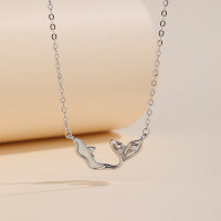 wholesale S925 Sterling Silver Minimalist Small Fresh and Unique Design White Shell Whale Pendant Necklace for Women, Cross-border New Product-Platinum necklace 925 silver