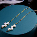 wholesale S925 Sterling Silver Japanese Style Minimalist Long Pearl Dangling Earrings Sweet Girly Personality Beaded Versatile Ear Threads-0-2