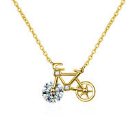 Sterling Silver Bicycle Necklace with Moissanite Pendant for Women-Bicycle necklace (gold)  925 silver (1 carat moissanite)