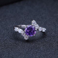 wholesale S925 Silver Custom Natural Amethyst Ring and Stud Earrings Two-Piece Set Set with Natural Colored Gemstone Jewelry-0-2