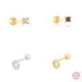wholesale S925 Sterling Silver Four-Prong 3D Diamond O-Shaped Ear Bone Piercing Stud, Cross-Border Bestseller, INS Style-0-0