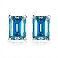 wholesale 925 silver new jewelry 1ct VVS1 colored moissanite emerald cut earrings cross-border bestseller-Sea blue>5*7mm (1ct*2)