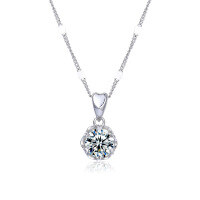 wholesale S925 Sterling Silver 6-Claw Flower Moissanite Pendant Necklace for Women, Luxe Ins Style Choker, Live Streaming Hit-Floral Moissanite Necklace (DZ014558) >925 Silver