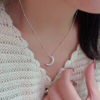 wholesale S925 sterling silver textured moon necklace for women, Korean Dongdaemun ins trendy minimalist crescent collarbone chain-Pure silver (40+5CM)