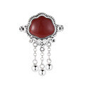 wholesale S925 sterling silver auspicious lock tassel southern red agate ring, vintage ethnic style with classical elegance index finger ring-0-6