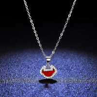 Sterling Silver Forbidden City Longevity Locket Pendant with Natural Carnelian Necklace-Chain  925 silver