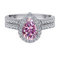 wholesale S925 Sterling Silver 15ct Pear-Shaped Moissanite Ring Set for Women High-End Stackable Rings Jewelry for Men-0-12