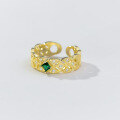 wholesale S925 Sterling Silver Retro Lace Pattern Green Diamond Ring, Designed for a Sense of Elegance, Women's Jewelry R01561-0-3