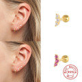wholesale S925 Sterling Silver Ins-style Three Mini Diamond Threaded Piercing Ear Studs, PopularBone Earrings-0-1