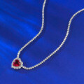 wholesale S925 Silver Women's Pendant Necklace with 8*8 Heart-Shaped Ruby Setting, Fashionable Anniversary Engagement-0-2