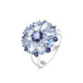 wholesale S925 Sterling Silver Exaggerated Luxury Ring with Topaz Gemstone and Natural Garnet Flower Design-0-4