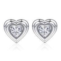 wholesale S925 Sterling Silver Zircon Heart Stud Earrings for Women, High-End Design Silver Earrings-Platinum 925 silver