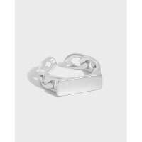 wholesale S925 Sterling Silver Geometric Square Chain Textured Minimalist Open Adjustable Ring for Women, Korean Version Ins Niche Design-18K Gold [No. 14/Adjustable] Opening adjustable