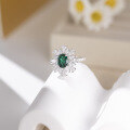 wholesale S925 Sterling Silver New Cultivated Colored Gemstone Flower Women's Ring 3 Carat 7*9mm Emerald Live Streaming Hit-0-3