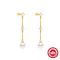 wholesale S925 Sterling Silver exquisite flower tassel chain earrings with Korean-style small diamond and pearl accents-0-8