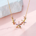 wholesale Metal material fashion zircon bracelet, butterfly flower necklace, colored stone ring and earrings in Korean style as blooming as summer flowers-0-8