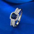 wholesale S925 Silver New Simulated Royal Blue 5*5mm Wide Square Ring for Women, Simple Engagement Ring-0-3