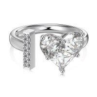 wholesale S925 Sterling Silver European and American Cross-Border Women's Ring with Personalized Letters, Heart, Zircon Inlaid, Adjustable Opening Silver Jewelry for Women-Platinum DY121157-SW-WH(I) Adjustable opening