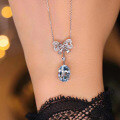 wholesale 925 Sterling Silver Bow Necklace for Women, Summer New Style Blue Aquamarine Ins Style Elegant Pendant-0-1