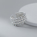 wholesale S925 Sterling Silver Fashion Beaded Three-Layer Wide Ring, Round Bead INS Style Blogger Women's Adjustable Index Finger Ring R01530-0-2