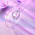 wholesale S925 Sterling Silver Dream Star Moon Tassel Necklace for Women Moonstone Ins Fresh Sweet and Luxurious High-End Sense Collarbone Chain-0-2