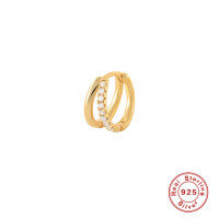 wholesale S925 Sterling Silver Double-Layer Diamond-Studded Ear Cuff, Creative and Luxurious-Single gold-black diamond