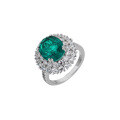 wholesale Sterling silver S925 high carbon diamond ring classic bezel set round lab-grown emerald ring for women,-0-4