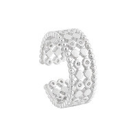 wholesale S925 Sterling Silver Korean Version Small and Exquisite Hollow Design Square Diamond-Inlaid Beaded Edge Ring for Women-Platinum [No. 15/Adjustable] Opening adjustable
