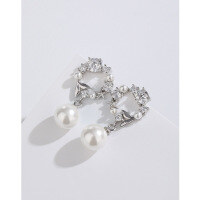 wholesale 925 Sterling Silver Diamond-Encrusted Super Sparkly Mermaid Tail Earrings for Women, Small Niche Design Versatile Ear Accessories Light Luxury High-End Pearl Ear Studs-Shell Pearl Earrings-with Plastic Earplugs 925 Silver