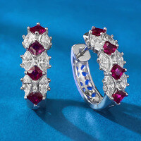 wholesale 925 Silver Jewelry Pigeon Blood Red Simulated Diamond Women's Fashion Colored Gemstone Artificial Diamond Earrings Daily Wear Style-E362 Red Diamond>925 Silver