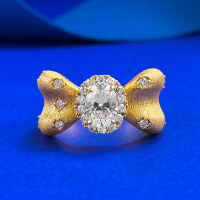 wholesale S925 Sterling Silver Vintage Wire Drawing Gold 5*7 Bow Micro-Pave Ring Design Princess Style-R1430 Brushed Bow Ring>Size 9