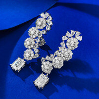 wholesale S925 silver new jewelry floral cluster flower-shaped earrings for women, small and unique design, long earrings, fashionable style-E441 White Diamond>925 Silver