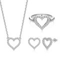 wholesale S925 Sterling Silver Nordic Cross-Border Ring Necklace Earrings Set for Women, Exquisite Heart-Shaped Full Zirconia Inlay, Simple and Fashionable Three-Piece Set-0-6