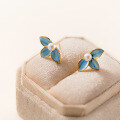 wholesale S925 Sterling Silver Synthetic Pearl Series Blue Three-Petal Flower Ear Studs Sweet and Unique Ear Accessories M02375-0-3
