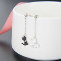 wholesale S925 Sterling Silver Minimalist Dainty Cat Earrings with Long Tassel Drop Ear Threaders-0-1