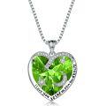 wholesale S925 Sterling Silver Swarovski Crystal Necklace with Simulated Emerald Gemstone Pendant in an Elegant Heart Design-0-9