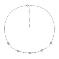 wholesale S925 Sterling Silver Geometric Oval Inlaid Diamond Necklace for Women, Niche, Unique, Vintage, Textured, French, High-End, Elegant-Platinum 925 silver