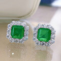 wholesale Metal material first, Mu Jing Jewelry new emerald retro square stud earrings, INS hot-selling ear accessories for distribution-0-0