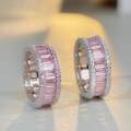 wholesale S925 Sterling Silver New High-Carbon Diamond Women's Full Diamond Pink Diamond Row Ring High-End Minimalist Ins Style Band-0-2