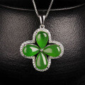 wholesale [925 Sterling Silver] Pendant with Appraisal Certificate, Fashion Women's Clavicle Chain, Four-Leaf Clover Inlaid Hetian Jade Pendant-0-6