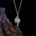Sterling Silver Geometric Moissanite Pendant Necklace with Diamond Accents-0-1