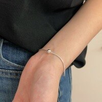 wholesale S925 Sterling Silver Round Bead Snake Chain Bracelet for Women, Simple and Sweet Silver Bead Korean Style Ins Niche Accessory with a Sense of Elegance-Sterling silver