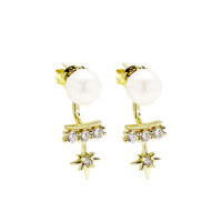wholesale S925 Sterling Silver Pearl Ear Studs, Star-Magnificent White Zircon, Double-Wear Style Earrings, High Quality, Wholesale, Direct from Silver Jewelry Manufacturer-Pearl Star Earrings 925 Silver