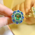 wholesale S925 Silver New Secret Garden 8*10 Simulated Green Tourmaline Ring, European and American Style Ins Live Streaming Best Seller-0-2
