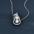 925 Silver Necklace with Pearl, Fashion Gourd Pendant, Simulated Moissanite D Color-0-0